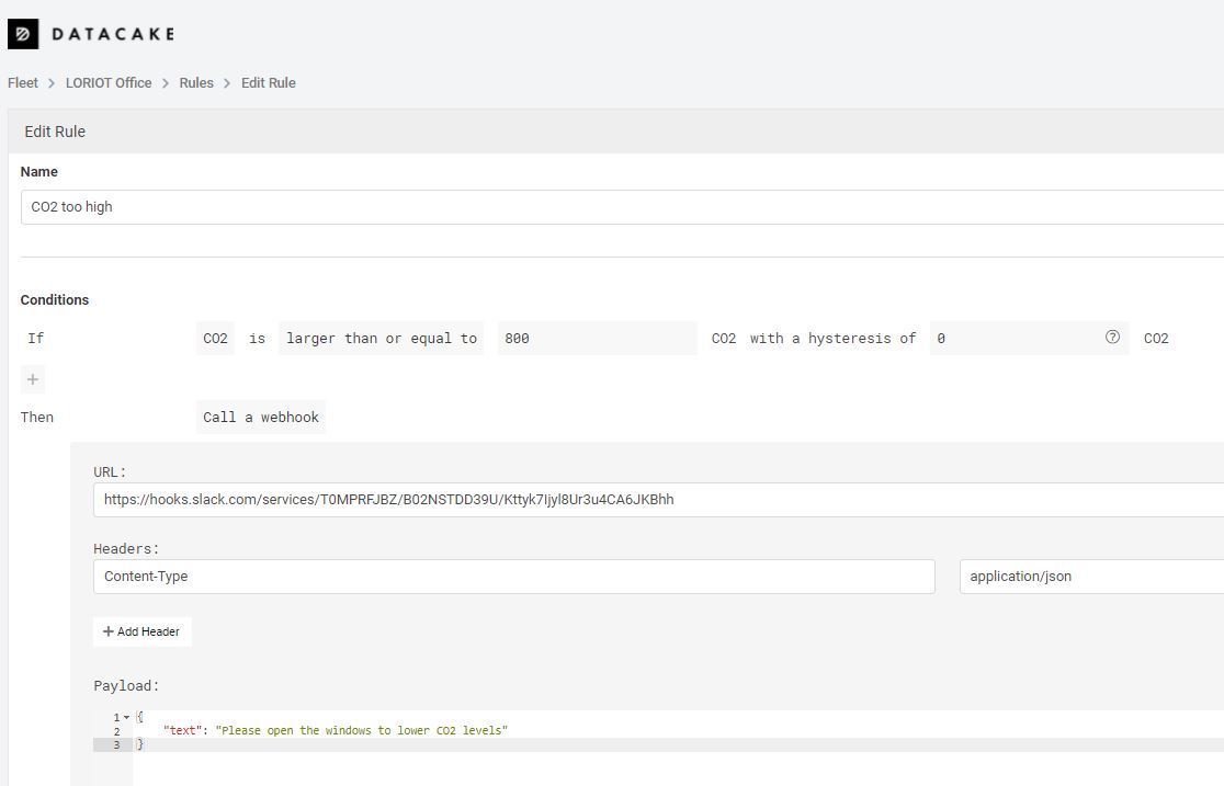 Setting up a nwe rule on datacake